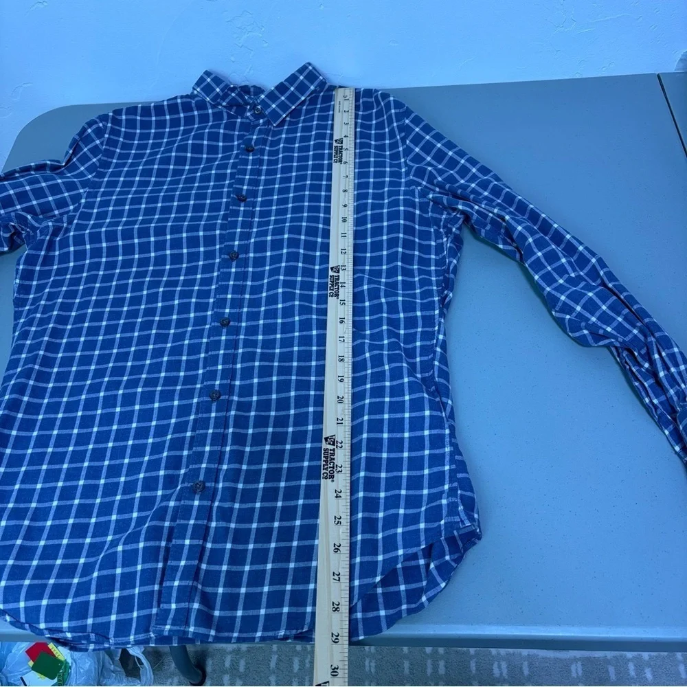 Banana Republic Tailored Slim Fit Men's Large Flannel Plaid Blue Long Sleeve